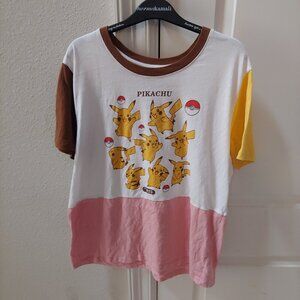 POKEMON Pikachu Shirt Womens 2X Tee Short Sleeve Top White Yellow